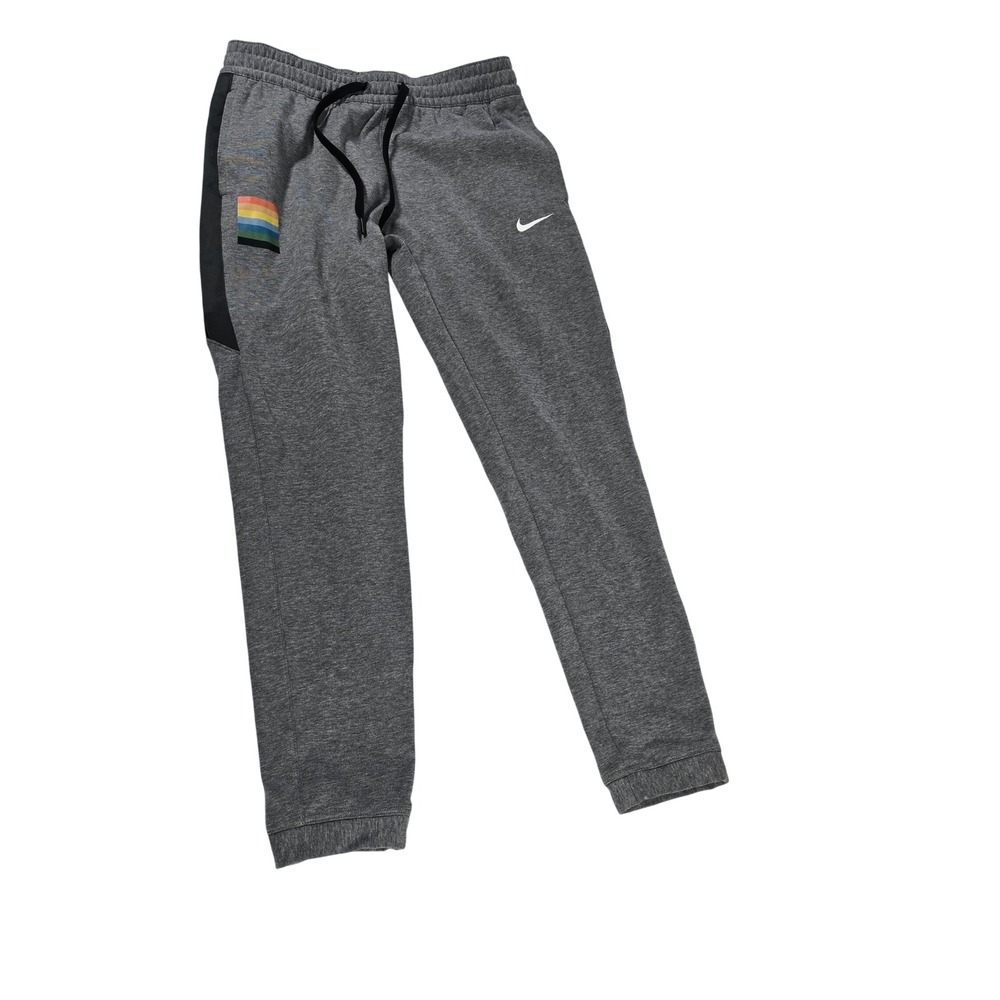 Nike Therma Fit Jogger Sweatpants Gray Rainbow Stripe Logo Women Medium